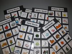 several cards with pictures of animals and words on them, all in black and white