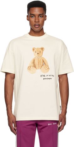 Palm Angels Off-white 'bear In Mind' T-shirt Bear Graphic Tee, Teddy Bear Graphic, Crewneck Graphic, Angel Bear, Tan T Shirt, Bear Graphic, Womens Workout Outfits, Streetwear Style, Palm Angels