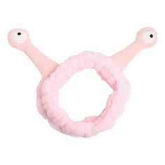 a pink snake head with two eyes and a ring on it's end, in front of a white background