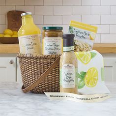 a basket filled with food sitting on top of a counter