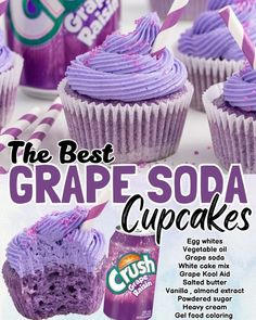 an advertisement for the best grape soda cupcakes