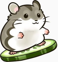 a cartoon hamster sitting on top of a piece of cucumber