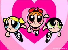 the powerpuff girls wallpaper with three cartoon characters in front of a heart