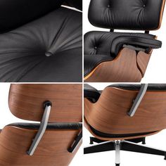 four different views of an eames chair and ottoman