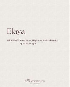 the front cover of elaya meaning greatness, highness and sublimity