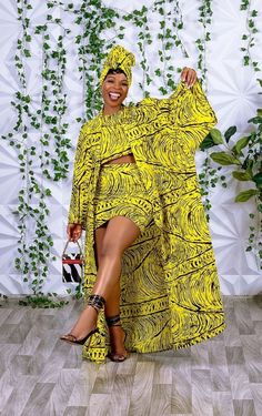 Ankara Mini Skirt, Native Dresses, Chitenge Dresses, Yellow Ankara, African Women Fashion, Kimono Ankara, Ankara Kimono, Yellow Kimono, Ankara Dress Designs