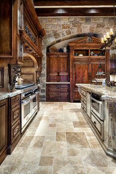 the kitchen is clean and ready to be used by someone who likes it on their phone