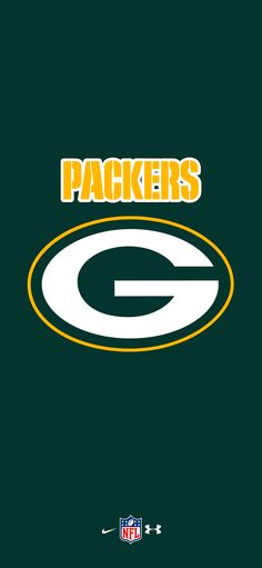 the green bay packers logo is shown on a dark green background with yellow and white letters