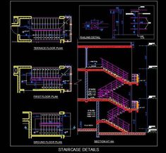 an architectural drawing of stairs and railings with blueprinting on the bottom half