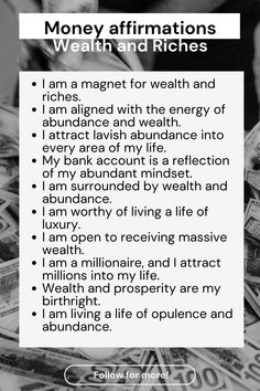 money affirmations with the words, i am a magnet for health and abundance