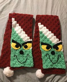 This Grinch scarf is long so you can wrap it and still have room for both ends to hang. It is made of soft washable yarn Grinch Scarf Crochet Pattern, Grinch Scarf Crochet Pattern Free, Grinch C2c Scarf Crochet Pattern, Crochet Grinch Scarf, Crochet Pattern Grinch, Grinch Scarf, Grinch’s Scarf, Crochet Grinch, Crochet Collection