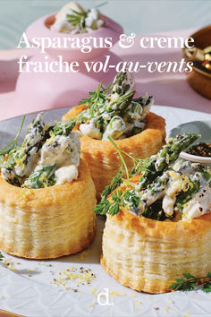 the cover of asparagus and creme fraiche vo - au - vents