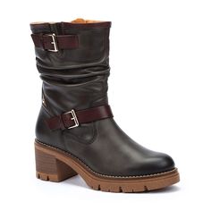 Women's Pikolinos Soria - Forest Biker boots with a round toe, semi-slouch top, chunky heel and lug sole. A comfortable, trendy design. They turn all heads. DETAILS: Upper: 100% calfskin leather Inner lining: 75% textile and 25% pig skin Sole: 100% synthetic Type of close: Zip Heel height 6.5 cm (2.56'') Shaft contour 34 cm (13.39'')(size 37 eur/4uk/6,5-7 usa) Total shaft height 19 cm (7.48'')(size 37 eur/4uk/6,5-7 usa) Extra Comfort Extra light weight sole Womens Biker Boots, Mid Boots, High Heel Boots Ankle, Biker Boots, Pig Skin, Lug Sole, Chunky Heel, Chunky Heels, Calf Skin