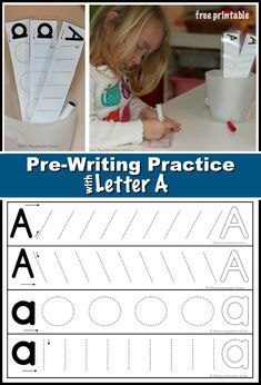 the pre - writing practice letter a worksheet is shown with pictures of letters