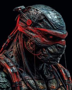 an alien man with red eyes and headgear