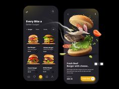 two mobile screens with food images on them