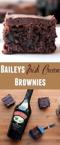 bailey's irish cream brownies on a cutting board with a bottle of beer