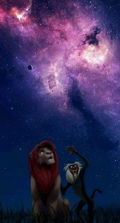 the lion and the mouse are looking at the stars in the sky