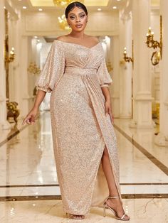 Gold Plus Size Dresses, Affordable Formal Dresses, Mother Dresses, Figure Dress, Party Pattern, Bride Outfits, Wedding Dress Sequin, Sequin Formal Dress, Sequin Wedding