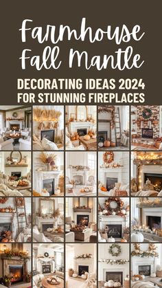 a collage of fireplaces and chairs with the words, furniture fall mantle decorating ideas