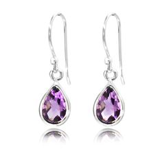 Elegant and beautiful amethyst dangle earrings made in 925 sterling silver.  The faceted Amethyst is hand set and hand polished on a french wire hook and has a unique curve on the side which gives the earrings the great effect.   It comes presented in a box ready to be gifted to your dear ones or to add to your collection. Please use silver cloth to clean and keep away from chemicals. Cross Earrings Studs, September Birthstone Jewelry, Teardrop Dangle Earrings, Jewellery Store, Jewelry Ring Box, Pearl Jewellery Earrings, Trendy Earrings, Men's Jewelry Rings, Evil Eye Jewelry