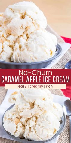 no churn caramel apple ice cream in two bowls