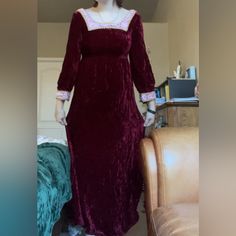 Lorie Deb Maxi Dress In Great Condition, Burgundy Crushed Velvet With Pink Lace Trim And Gold Decals. U.S. Women’s Size Xs, 2-4. Dresses 1980s, Deb Dresses, Velvet Maxi Dress, Velvet Maxi, Shop Maxi Dresses, Crushed Velvet, Pink Lace, Lace Trim, San Francisco