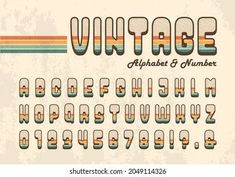 vintage alphabet and numbers set in retro style