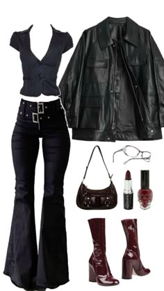 Rockstar's Girlfriend Outfits, Evening In Paris Outfit, Gothic Autumn Outfit, Feminine Punk Outfits, Rockstar Girlfriend Outfit Ideas, Rock Gf Outfit, Dress And Leather Jacket Outfit, Rockstars Girlfriend Outfits, Cas Concert Outfit