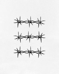 three black and white images of barbed wire