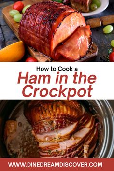 ham in the crockpot with text overlay