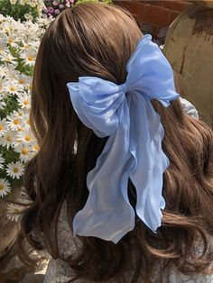 1pc Women's Oversized Blue Silk Satin Bow Hair Clip, 25cm/9.84in, Fashionable And Elegant, Minimalist Style, Solid Color Hair Accessory Suitable For Daily Wear, Parties, Commuting, Vacation, Facial Care, Makeup And Clothing Matching, Hair Accessories, Headband And Accessories Blue Bohemian,Casual,Cute,Elegant,Rock,Street,Party   Polyester     Women Accessories, size features are:Bust: ,Length: ,Sleeve Length: Hairstyles Unique, Kueez Celebrity, Smile Makeup, Bow Hairstyle, Ribbon Hair, Prom Hairstyles, Hair Decorations, Instagram Model, Hair Length