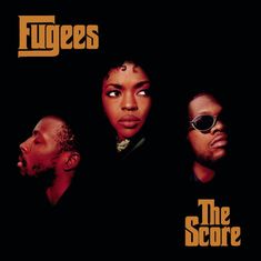 three people standing next to each other in front of a black background with the words fugees on it