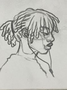 a black and white drawing of a woman with dreadlocks on her head, looking to the side