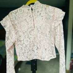 The Adorable Baby Pink In Soft Lace. Never Worn. Feminine Pink Lace Top For Party, Crop Long Sleeve, Cropped Long Sleeve Top, Asos Tops, Adorable Baby, Pink Lace, Baby Pink, Long Sleeve Top, Blush Pink