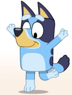 a cartoon dog is running with his arms in the air