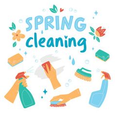 the words spring cleaning are surrounded by hand hygiene items