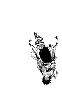 a black and white drawing of a person jumping in the air with flowers on their feet