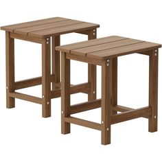 two wooden stools sitting next to each other