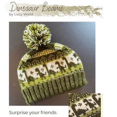 a knitted hat with a pom - pom on the front and side