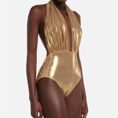 Sexy Classy NORMA KAMALI swimsuit/bodysuit - NEW W TAGS Gold Bathing Suit, Gold Swimsuit, Metal Clothing, Couture Collection, Crop Top