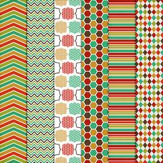 four different patterns in red, green and orange