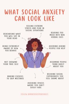 Symptoms that might point to social anxiety are Feeling extreme stress and fear in social situations, avoiding asking people for help, making excuses to skip meetings and not showing your true self. Mental health is very important and can be improved by self development tools like coping, therapy, mindfulness and more. Excuses To Not Go To School, Social Anixety, Social Axiety, Therapy Techniques, Mind Palace, Mental Health Facts, Therapy Resources, Online Therapy, Making Excuses