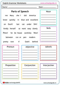 the parts of speech worksheet is shown in this printable activity for kids