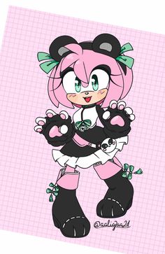 a drawing of a pink and black cat with her paw on it's chest