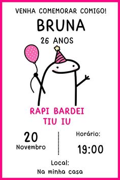 a poster for the event with a cartoon character holding a balloon and wearing a party hat