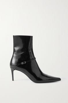 SAINT LAURENT's 'Vendome' ankle boots are sleek, elegant and timeless - all hallmarks of a great footwear investment. Crafted from glossy leather, they have slender silver-tone buckles as well as discreet zips. Ysl Boots, How To Wear Ankle Boots, Wardrobe Wishlist, Short Leather Boots, Buckle Ankle Boots, Shoes Boots Ankle, Saint Laurent Shoes, Buckle Boots, Fashion 101