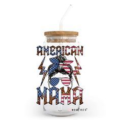 American Mama 20oz Libbey Glass Can, 34oz Hip Sip, 40oz Tumbler UV DTF or Sublimation Decal Transfer - Weefers Owl Door, Libbey Glass Can, Cup Designs, Dtf Printing, 40oz Tumbler, Cup Wrap, Mothers Day Presents, Beautiful Stickers, Metal Door