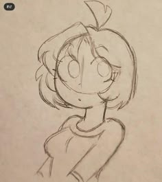 a drawing of a cartoon girl with a bow on her head, looking to the side