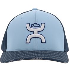 Grey/ Navy Hooey Logo 6-Panel Flexfit Two Sizes ( S/M & L/XL) Mid-Profile Curved Bill Odessa Fabric 2319BLNV Light Blue, Navy, ? Logo, Blue, Fabric